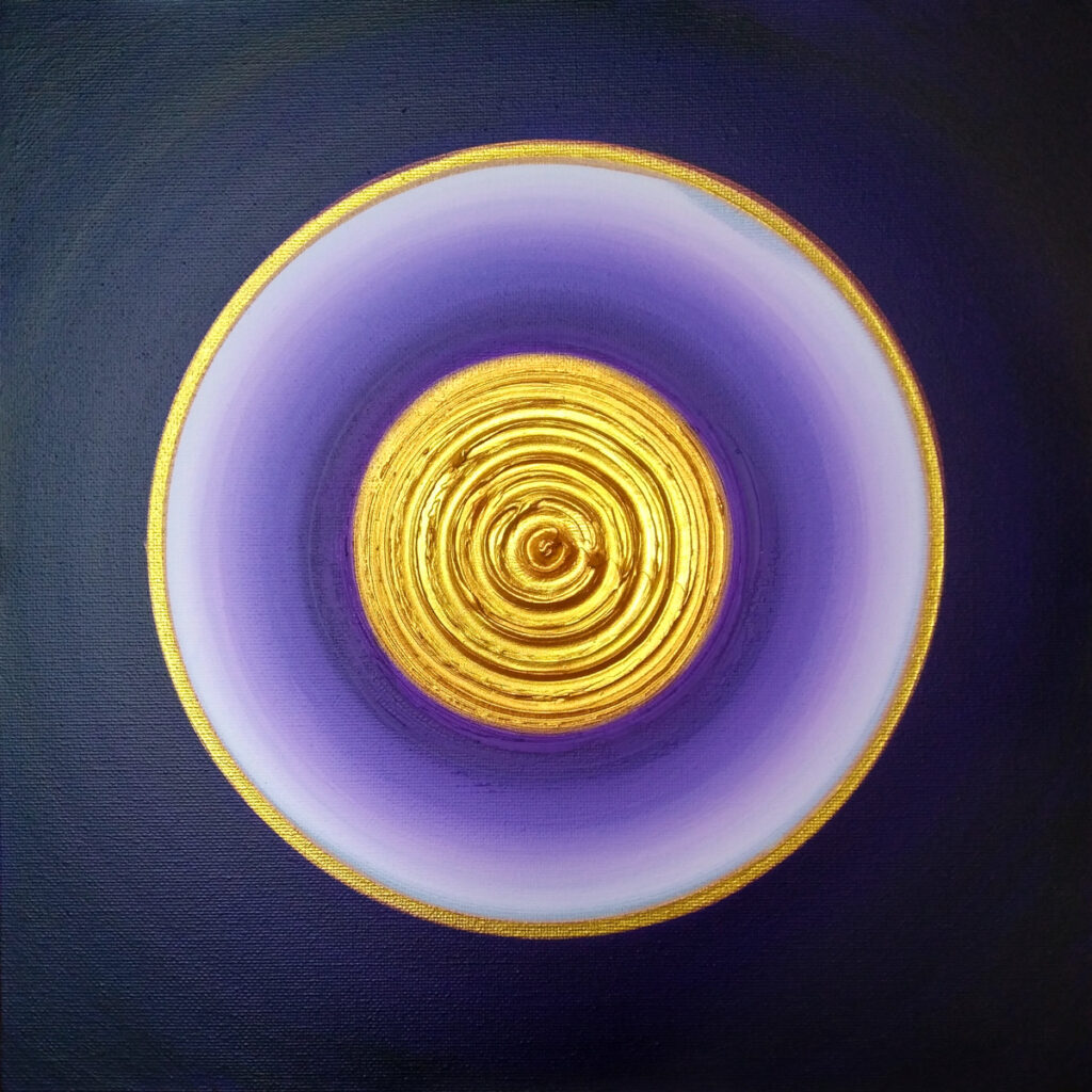 Heil-Kraft-Bild Violett - Kronen-Chakra - Anbindung an das Höhere Selbst, Acryl auf Leinwand, 29 x 29cm mit dickem Rahmen