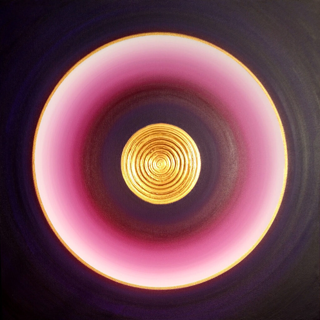 Heil-Kraft-Bild Dunkelviolett-Aubergine/Purpur - Connecting to the Mystical Dance inside and around us - deep loving Understanding, Acryl auf Leinwand, 70 x 70cm