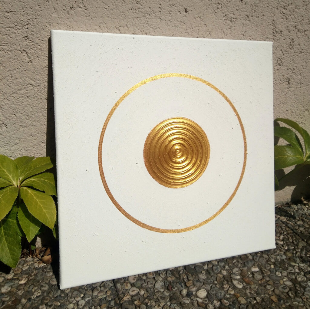 Heil-Kraft-Bild Weiß, Sandkristalle und Gold – Reinheit und Klarheit, Acryl auf Leinwand, 40 x 40cm (vorbestellt)