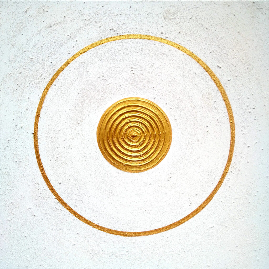 Heil-Kraft-Bild Weiß-Gold-Sand, Acryl auf Leinwand, 50 x 50cm