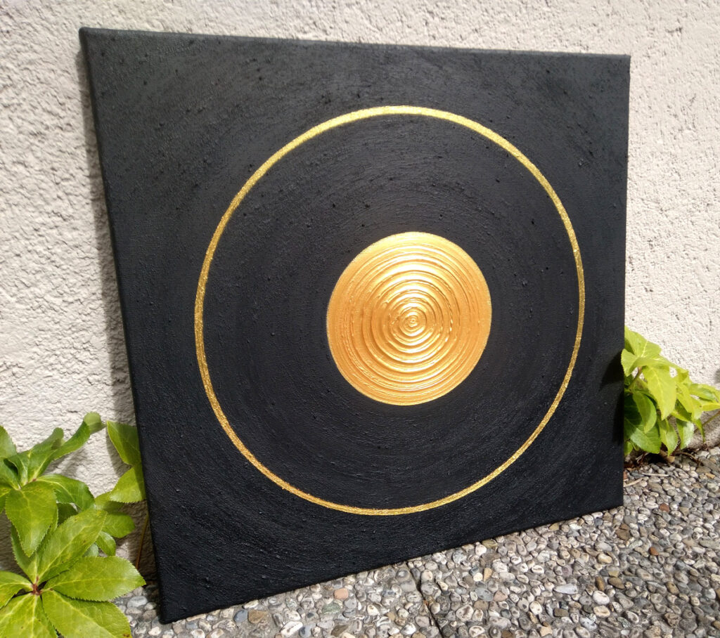 Heil-Kraft-Bild Schwarz - Leer werden. Innehalten. Stille. Acryl und Sand auf Leinwand, 50 x 50cm