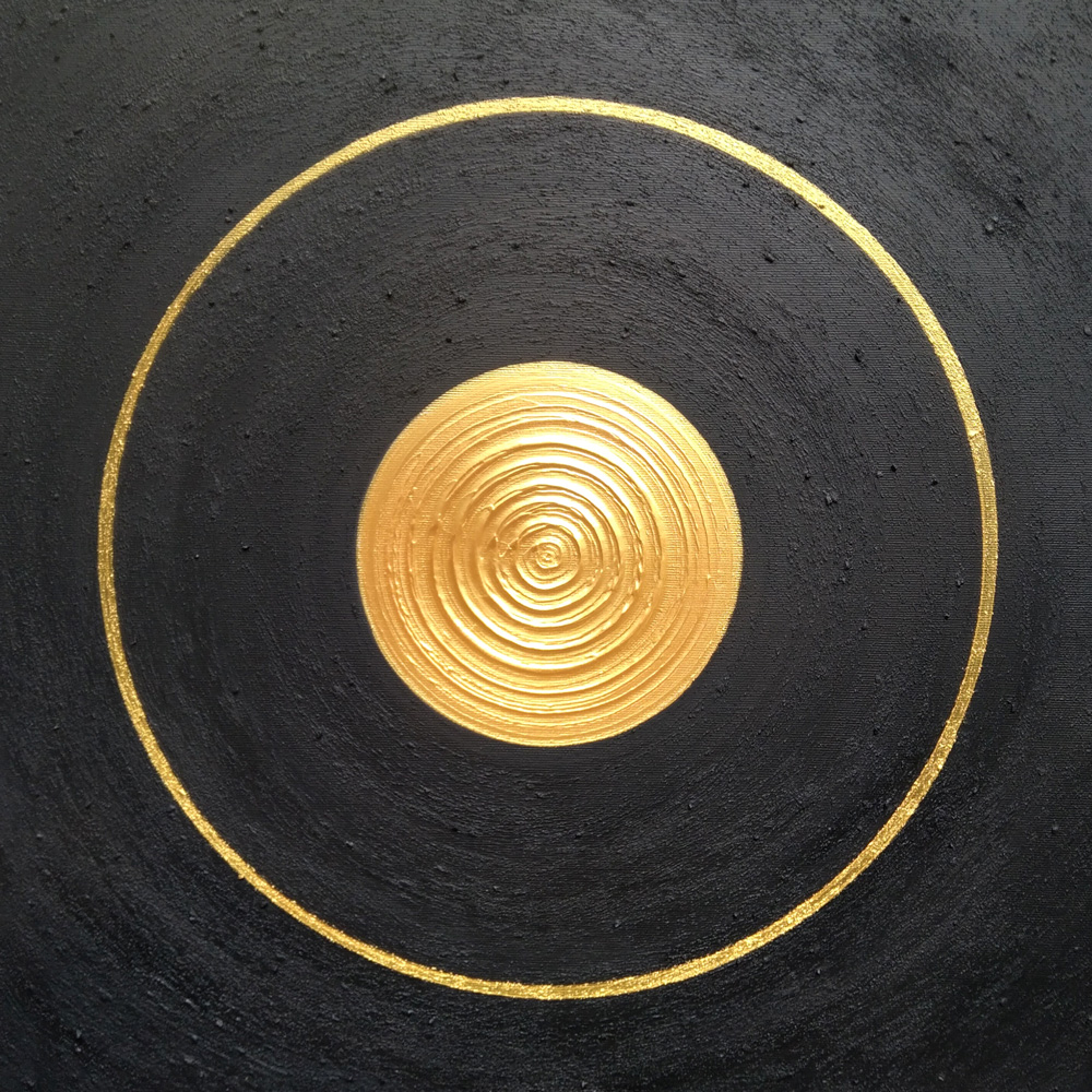 Heil-Kraft-Bild Schwarz - Leer werden. Innehalten. Stille. Acryl und Sand auf Leinwand, 50 x 50cm