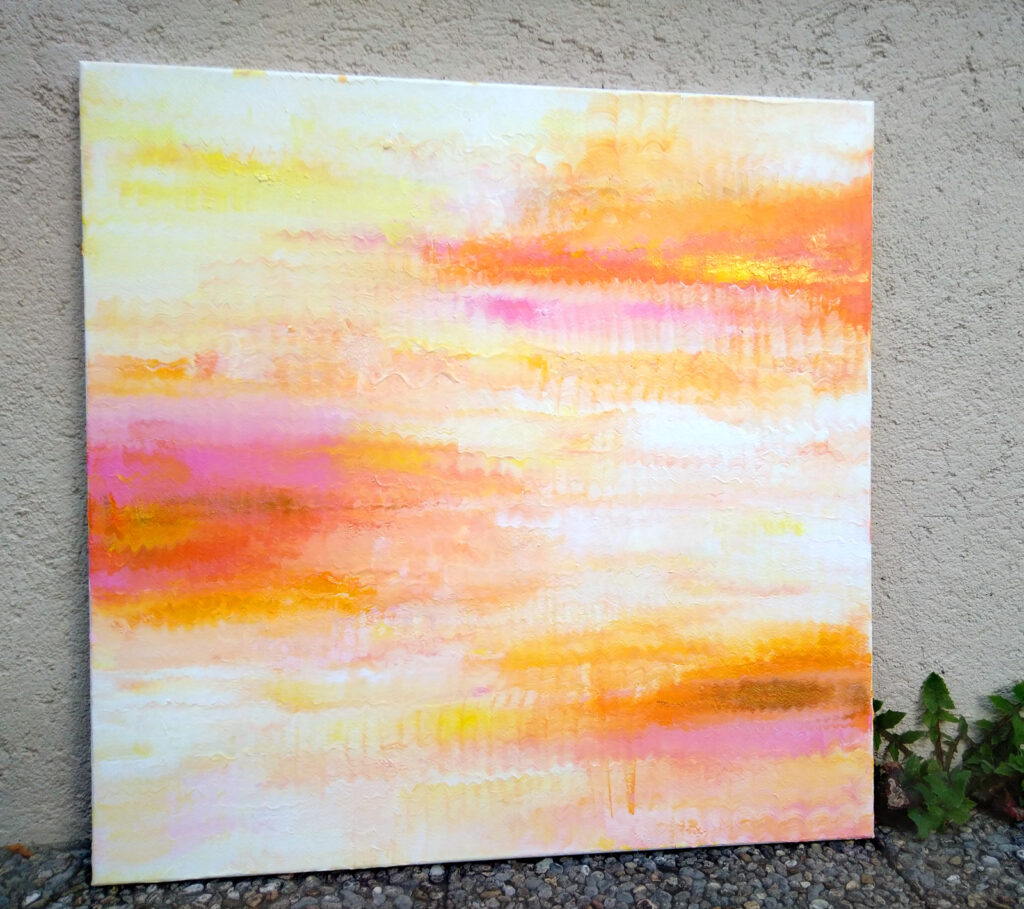 Healing Vibes in Pink and Orange - Acryl auf Leinwand, 70 x 70cm